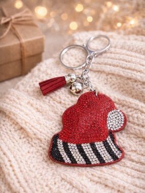 Rhinestone Christmas Santa Hat Bag Charm Keychain Red Holiday Sparkle NWT